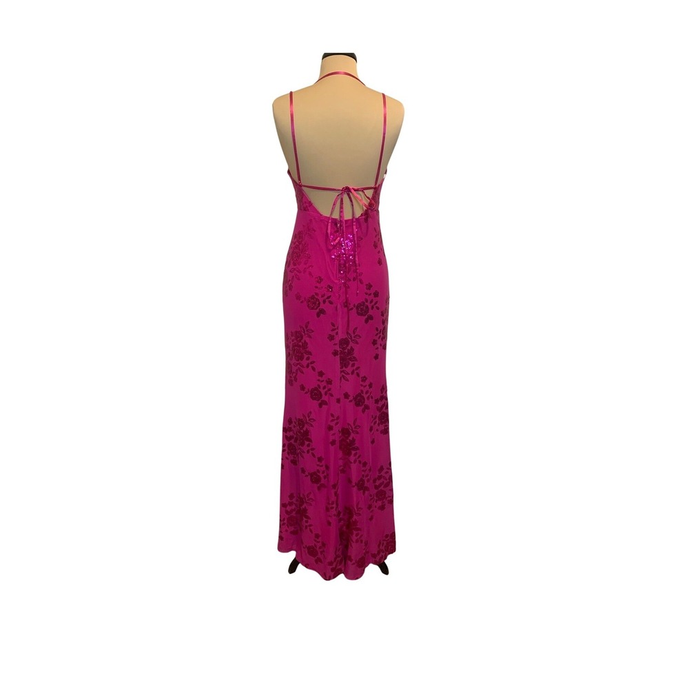 FN Hot Pink Sequin Floral Maxi Dress‎ V-Neck Formal Gown Women Size M NWOT